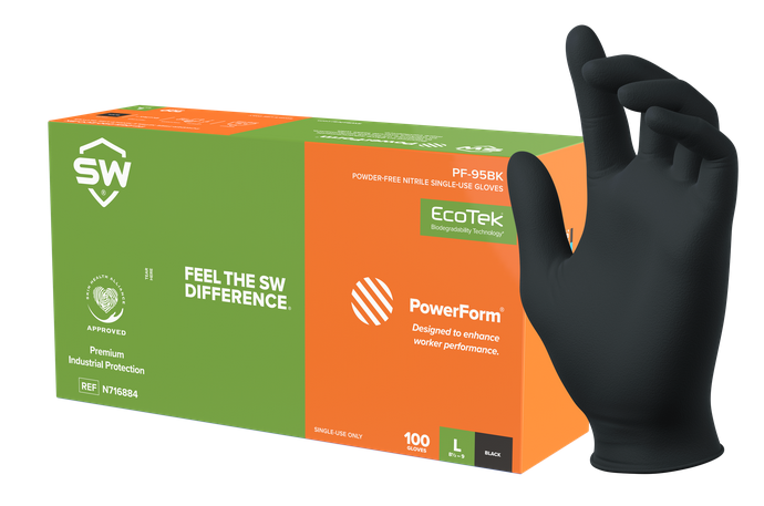 PF-95BK SW Safety® PowerForm® Ecotek® Black Biodegradable Nitrile Exam Gloves